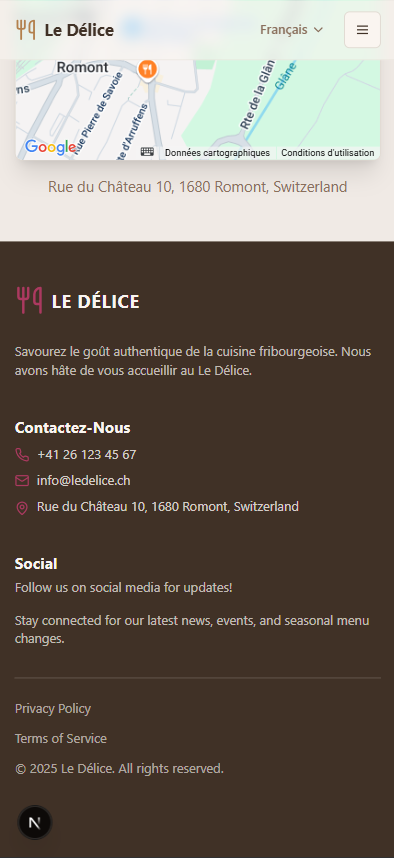 Le Délice - Pied de page version mobile