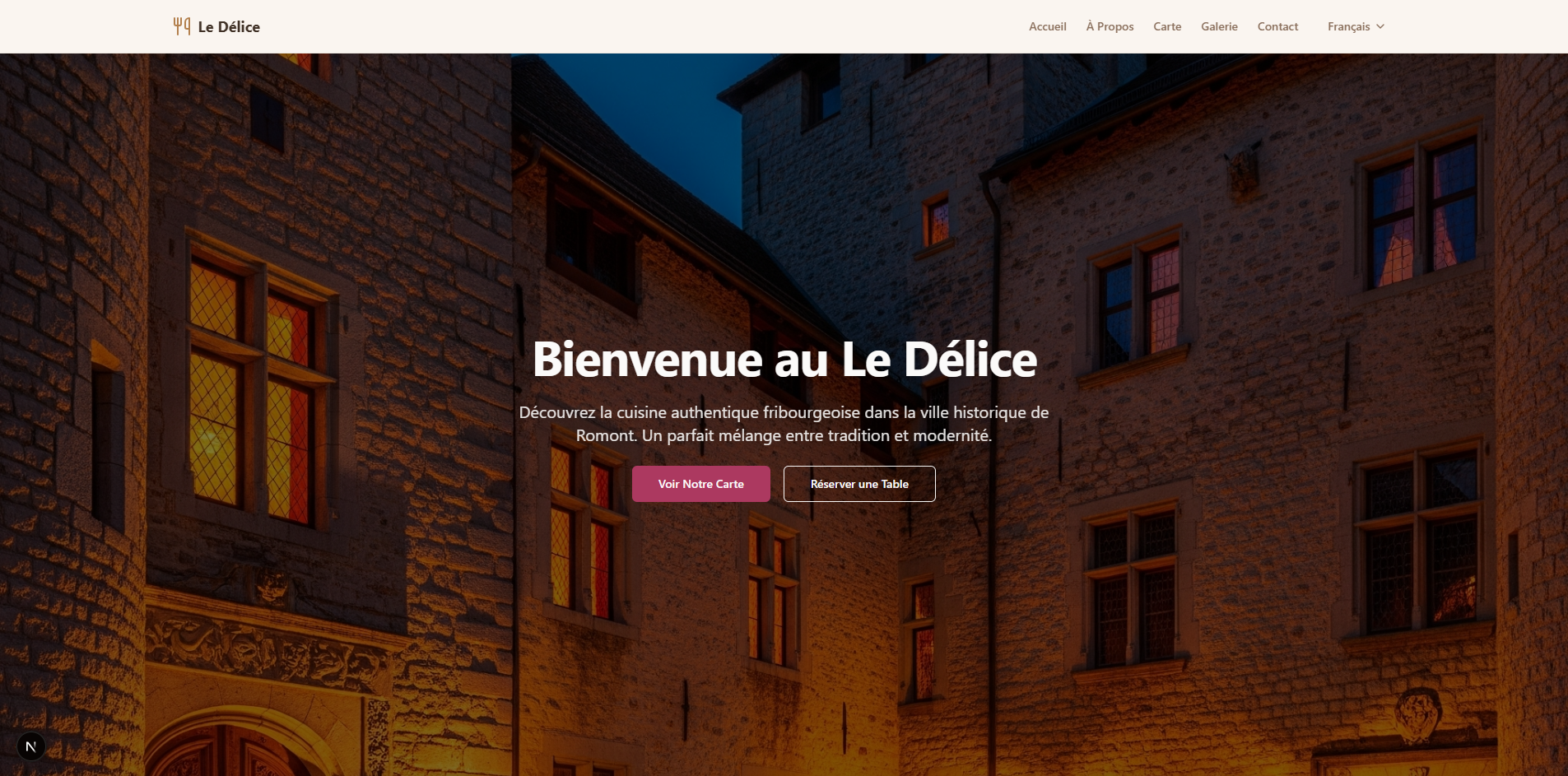 Le Délice - Page d'accueil avec hero section