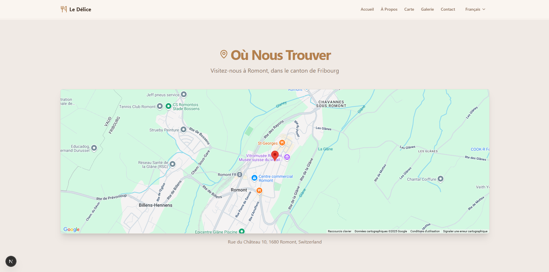 Le Délice - Footer avec informations de contact