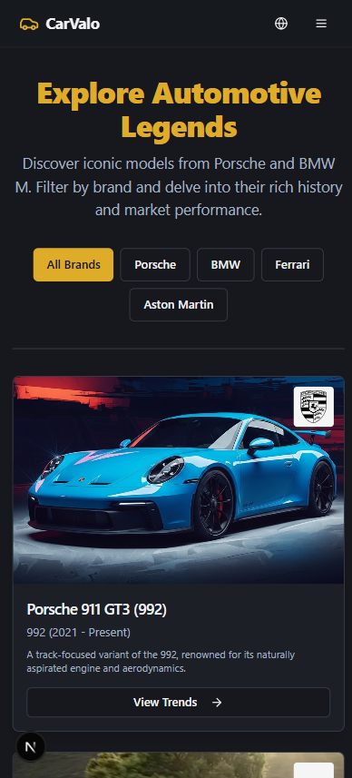 CarValo - Liste des modèles de voitures version mobile